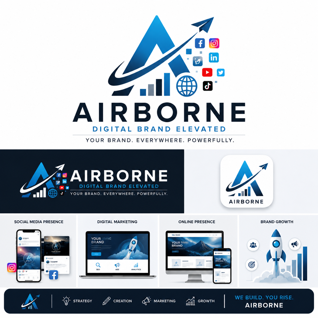 Airborne brand identity and digital service concepts